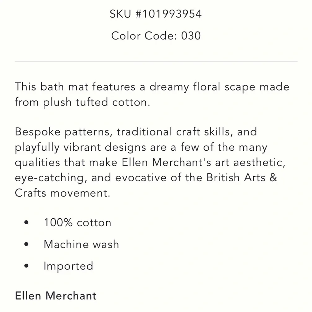 Anthropologie Ellen Bath Mat NEW